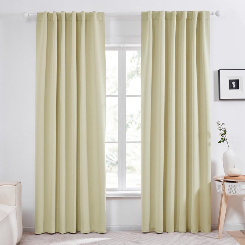 Deconovo Room Darkening Curtains for Living Room, Beige Light Filtering Thermal Drapes 95 Inches Long, Back Tab and Rod Pocket Window Curtains, 52W x 95L Inch, 2 Panels - Image 1